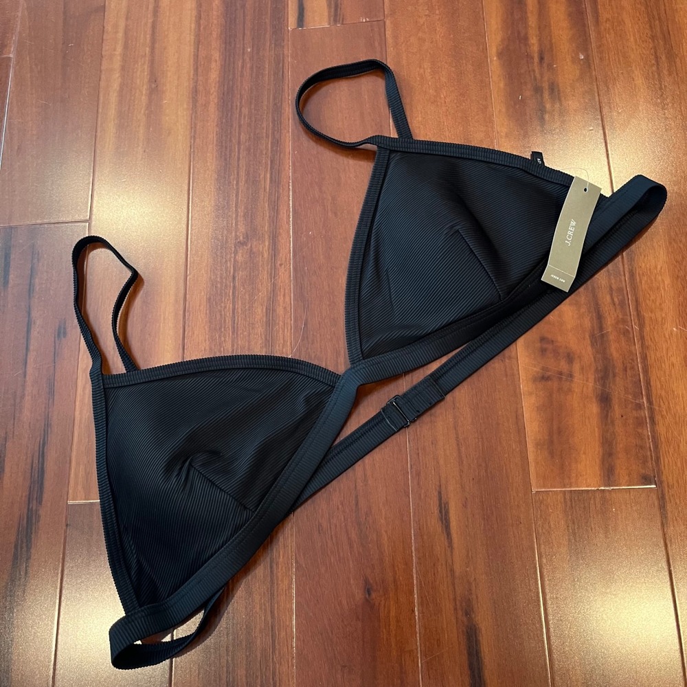 J.Crew‎ Black Bikini Top Swim Bra Ribbed Triangle Solid BH483 New Plus Size 3X